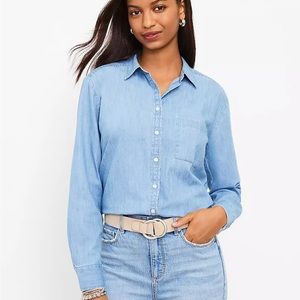NWT LOFT Chambray Everyday Pocket Shirt